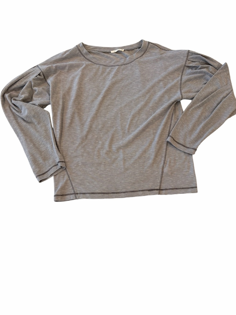 Illa Illa Top Womens Medium Gray Striped Long Sleeve Bunched Sleeve Casual